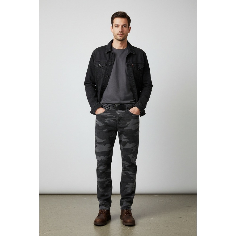 Splendid Mens Straight Leg Jeans Grey Black Camouflage Button Fly Raw Hem Sz 30W